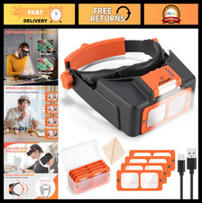 Rechargeable Headband Magnifier with Light, 1.5X-3.5X, 4 Lenses for Crafts  Rea