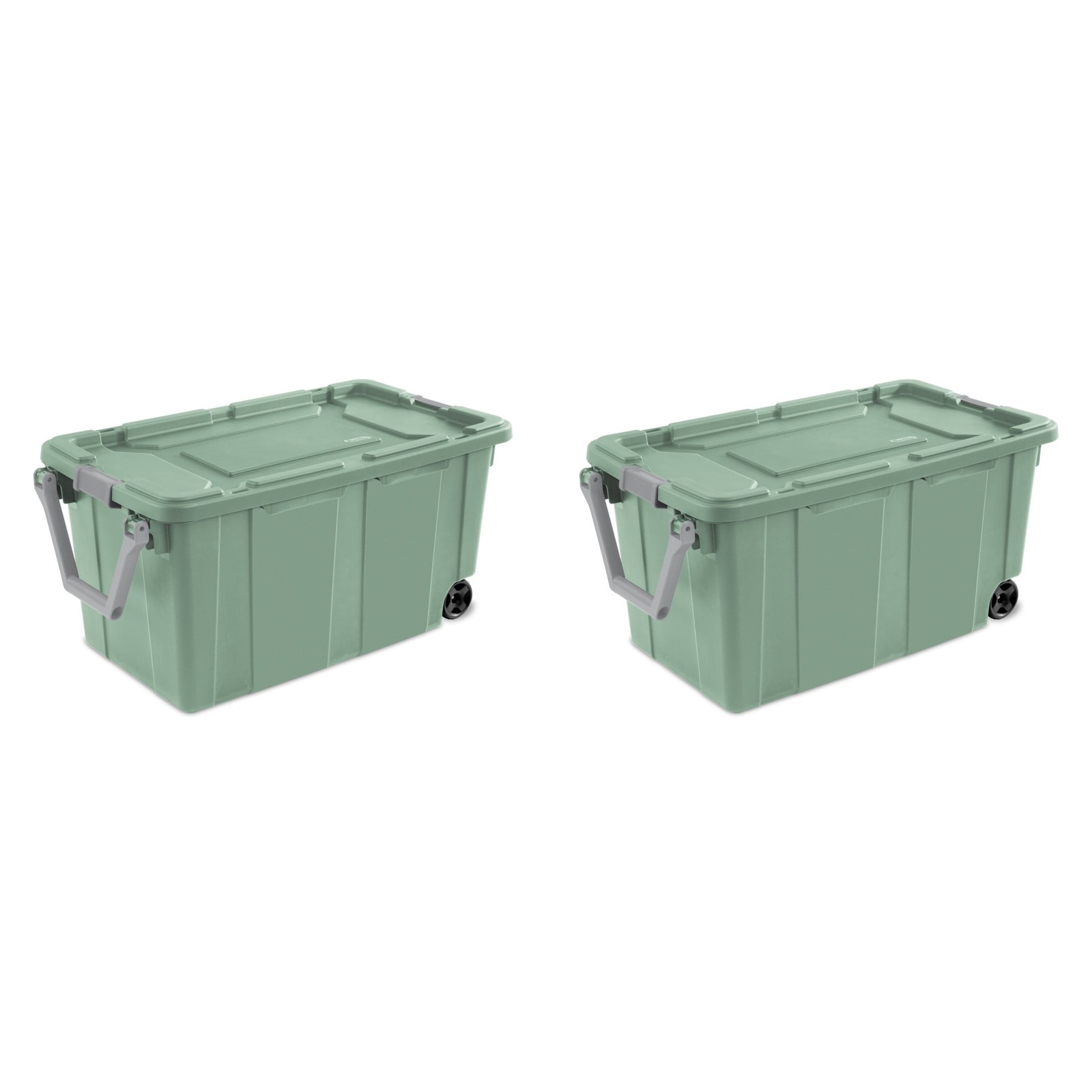 2 Pack Sterilite 40 Gallon Wheeled Tote Green Sage Stackable Storage Bin