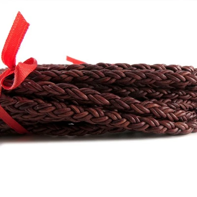 ESNADO Lederschnur Geflochten rund | 7 mm | (ab 6,44 €/m) | Antik Braun | Länge:wählbar