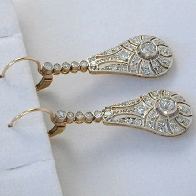 14K Yellow Gold Plated Drop Dangle Wedding Earrings 3.5Ct Lab Created Diamond - Image 3 of 4