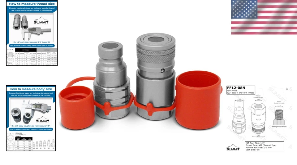 High Flow 1/2" Skid Steer Coupling Set with Locking Sleeve for Secure Connection - Image 2 of 4