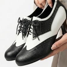 Womens Wing Tip Mid Block Kitten Heel Vintage Casual Pumps Shoes 48/49/50 Hot