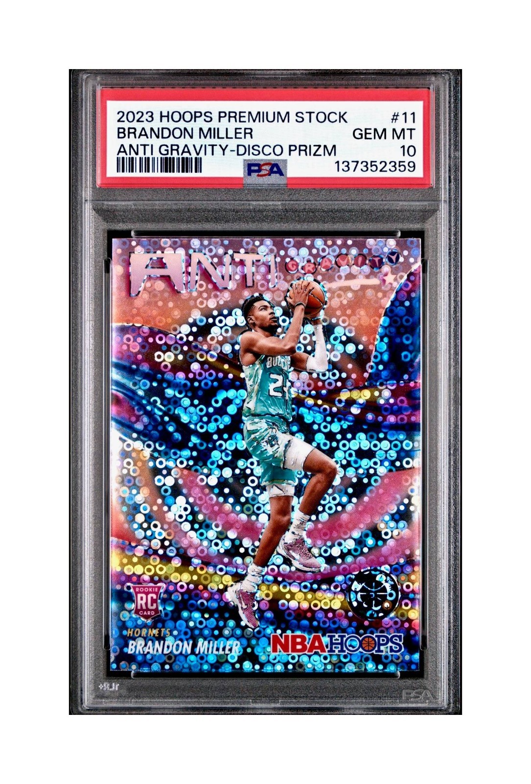 Brandon Miller 2023 Panini Hoops Premium Anti Gravity #11 Disco Prizm PSA 10 Gem