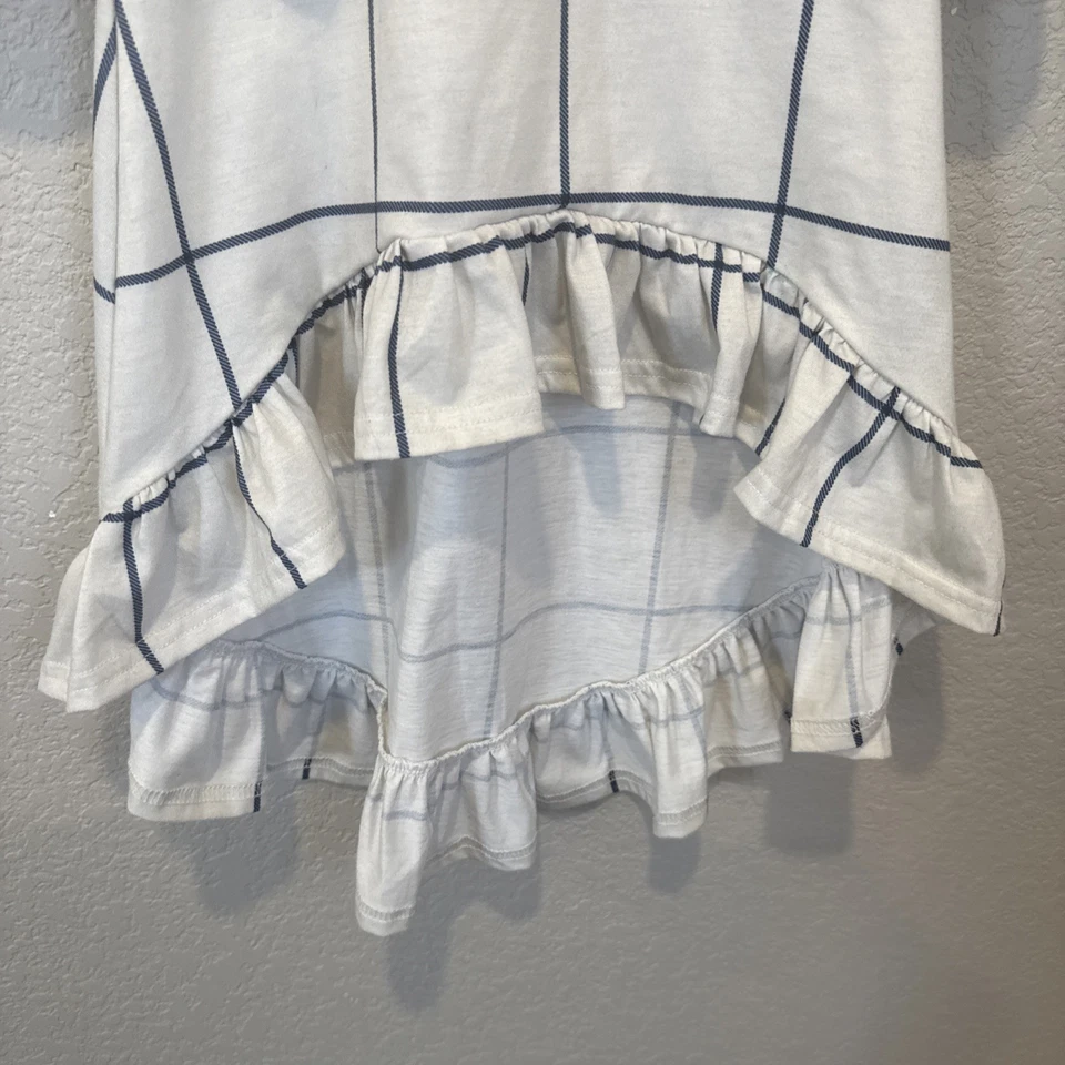 Vestido de sol de verano a cuadros azul y blanco Mia Joy para niñas talla 6 alto bajo Foto 3 de 4