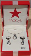 Sterling Silver Diamond Necklace  Earring Set Pear Shape 925 1/4 ct. tw. 