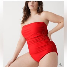 J Crew Ruched Bandeau One Piece Swimsuit Red Size 24