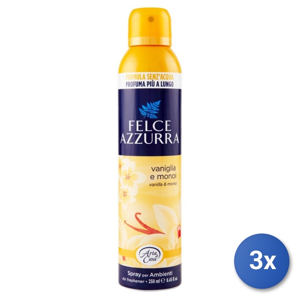 3x Blue Fern House Spray 250 Ml. Vanilla Monoi Deodorant