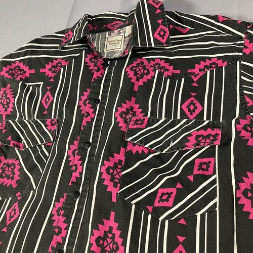 Western Plains Trading Co. Men’s Large Aztec Print Western Shirt Black Pink - Picture 9 of 14