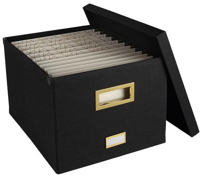 Hanging File Box with Lid - Black Document Organizer for Letter & Legal Size ...