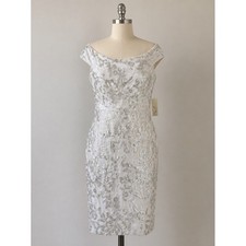 Eliza J Womens White Silver Sequin Lace Off Shoulder Cocktail Dress EJ2M9886 10