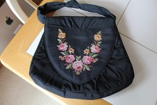 VTG 50'S 60'S SATIN LIKE FABRIC HANDBAG EMBROIDERED ROSES FLAP