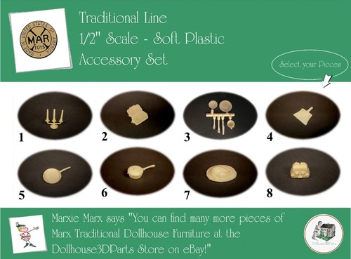 MARX  Vintage Dollhouse Furniture, Traditional Line, 1/2" Scale,  SOFT Plastic