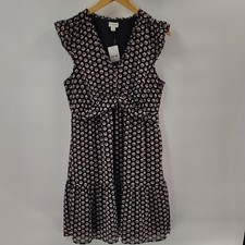J. Crew Ruffle V-Neck Mini Dress Black Wildfire Print Size 10 Lined Sleeveless