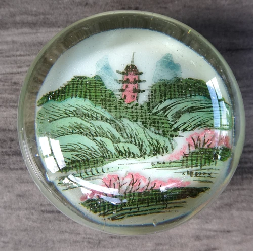 Antique Chinese White Art Glass Scenery Paperweight