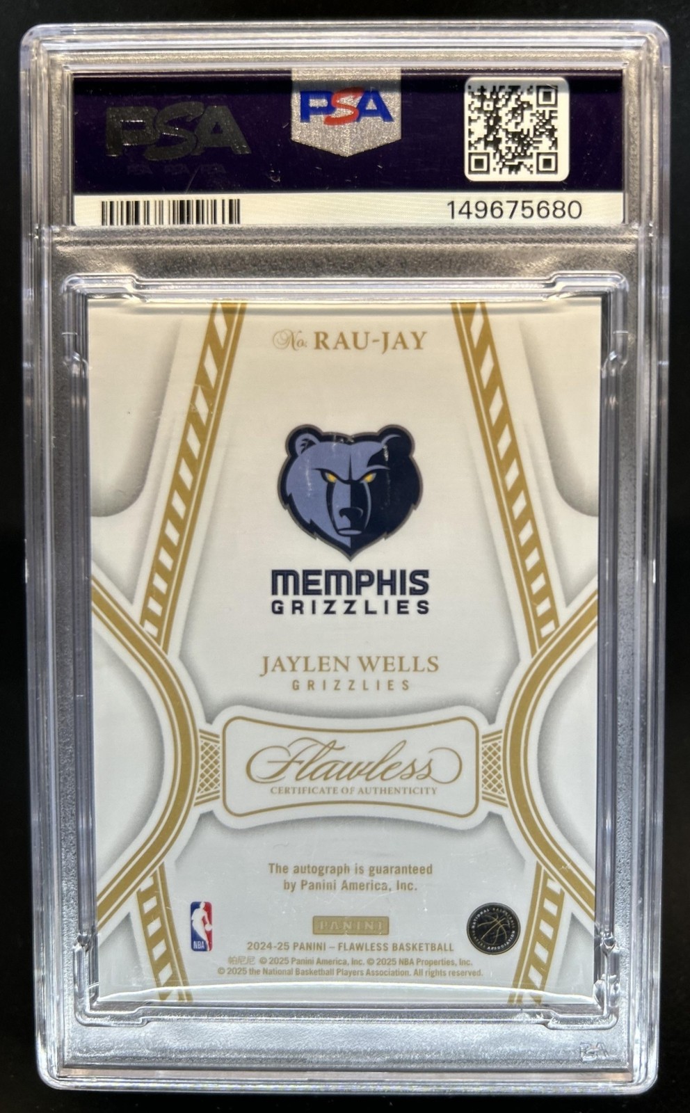 2024-25 Panini Flawless Jaylen Wells Rookie Auto Gold RC #/10 Grizzlies PSA 9 10 view 2