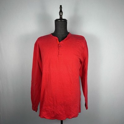 L.L.Bean River Driver s Shirt XL Red Two Layer Henley Long Sleeve Cotton