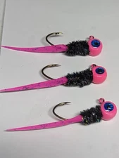 Hand tied crappie jigs 1/16 ounce wedge tail Biker Babe