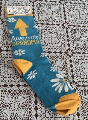 Primitives By Kathy Awesome Grandma Ladies Crew Socks Teal Yellow Brand New Gift