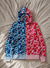 BAPE Men's ABC Camo Crazy Shark Full Zip Hoodie L Blue/Pink Graphic Print