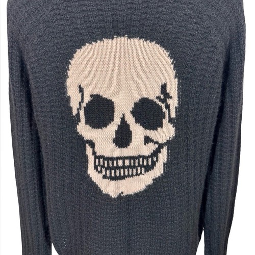 Skull Cashmere Cropped 100% Cashmere Textured Ribbed Sweater Intarsia Skull $375 - Picture 8 of 11
