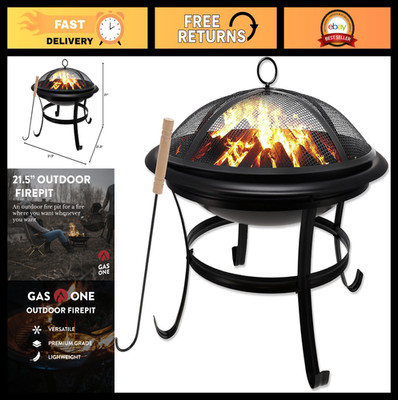 Outdoor Wood Burning Fire Pit 22'' with Mesh Lid & Fire Picker - Durable Alloy St