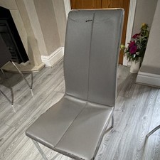 Grey Faux Leather Dining Chair Padded Seat Metal Frame 40cm Scuffed/Peeling