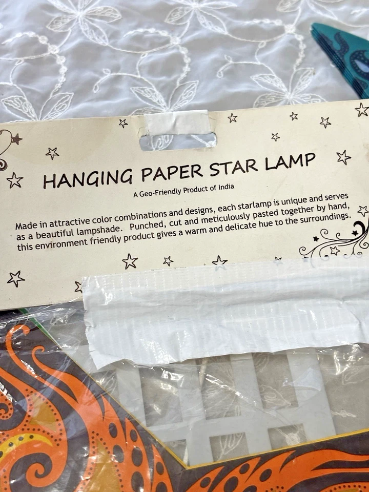 Juego de 3 Lámparas Estrella Papel Plegable Lámparas Colgante Decorativas Naranja Verde Foto 3 de 4