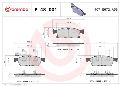 Bremsbelagsatz Scheibenbremse PRIME BREMBO P 48 001 für MASERATI LEVANTE SUV