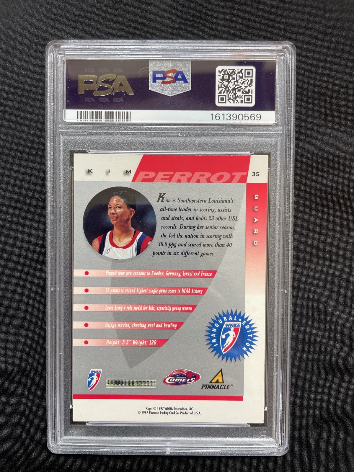 Autographed! 1997 Pinnacle Inside WNBA Kim Perrot Houston Comets #35 Rookie PSA8 view 2