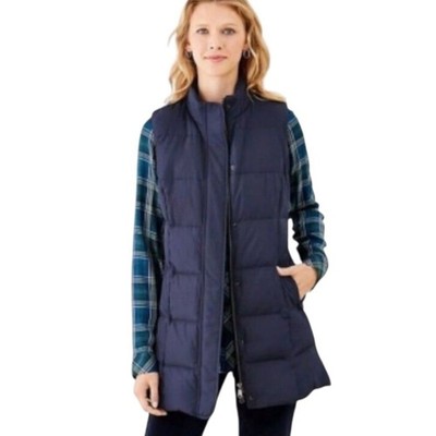 J.Jill Down Puffer Vest XL Women s Blue Quilted Zip Front High Neck Lightweight