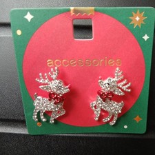 Christmas Reindeer Rudolph Dangle Stud Earrings. Sparkling.  Sainsburys . New. 
