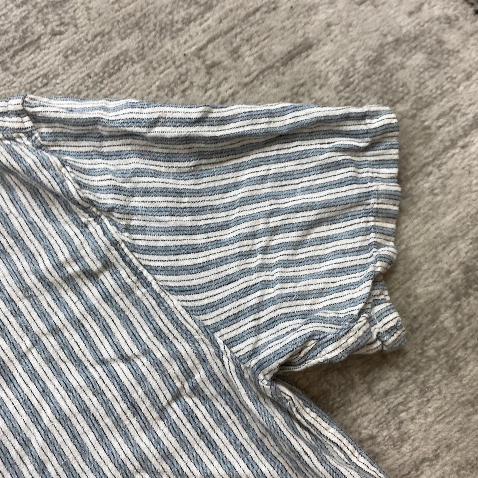 Abercrombie & Fitch Summer Linen Shirt Large Blue White Camp Hickory Johnny Mens - Image 4 of 4