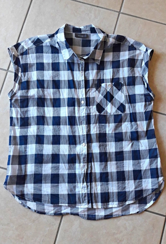 Yessica Damen Bluse Gr. 40 ärmellos kariert Kragen Knöpfe Brusttasche - Bild 1 von 1