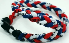 Wholesale Lot of 12 Red White Navy Blue 20" Titanium Sports Baseball Necklaces