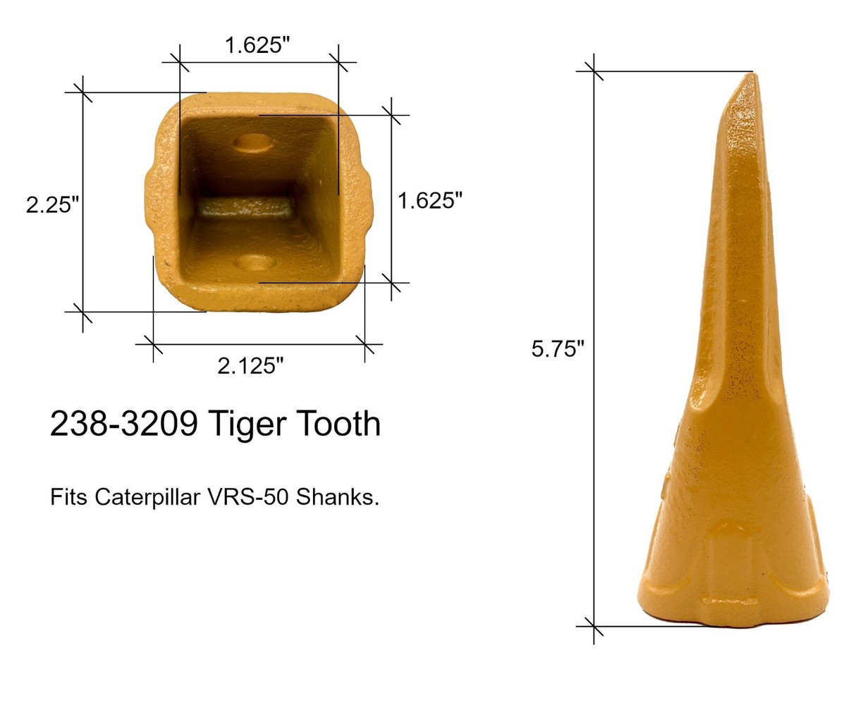 1 Mini Excavator Bucket Tiger Rock Tooth, 238-3209 w/Pin