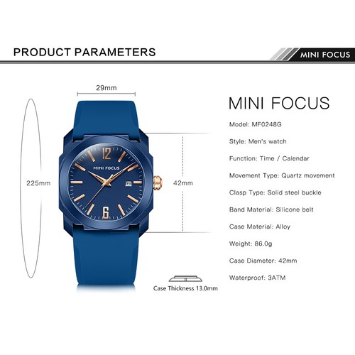 MINI FOCUS Men's Simple Style Calendar Silicone Japanese Movement Quartz Watch - Picture 4 of 28