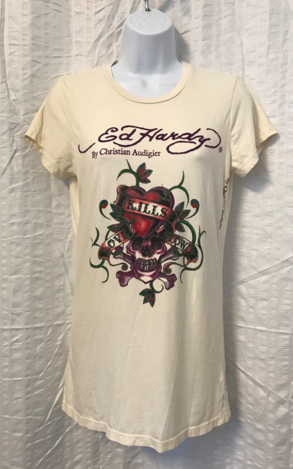 T-shirt ED HARDY By Christian Audigier - Imprimé Félins Rose Taille L - Neuf Avec étiquette
