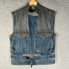VTG Jordache Denim Vest Cotton Pockets Belted Trucker 90s Sleeveless Womens L