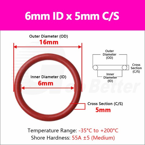 5mm Cross Section O-Ring Silicone Rubber Seals VMQ FOOD GRADE 5mm - 590mm ID Red - Picture 15 of 168