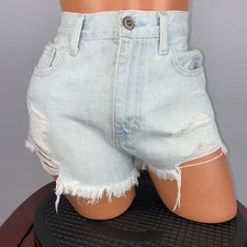 Hollister Juniors 3 Distressed Light Wash Denim Cutoff High Rise Shorts Festival