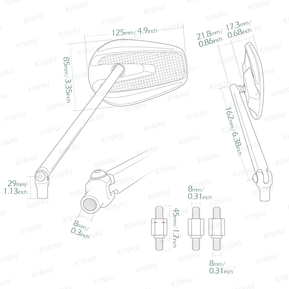 Espejos retrovisores MAMBA negro mate carbono se adapta a 8 mm para scooters Vespa Kymco TGB Foto 2 de 4