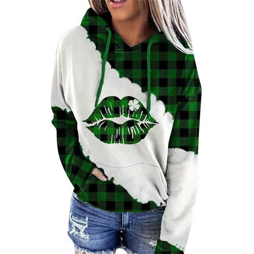 Women Sweatshirts Lucky Grass Print Streetwear Sweatshirts Hoodie Pullover Loose - Picture 6 of 43