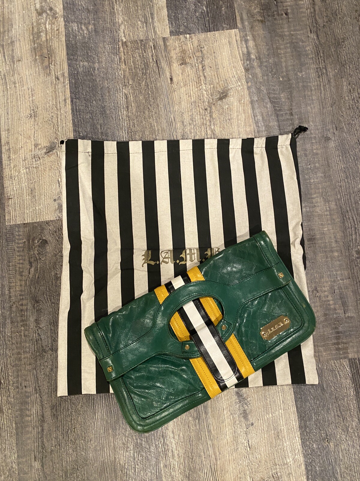 RARE L.A.M.B. Carlisle Foldover Clutch in Green w/Dust Bag - Gwen Stefani