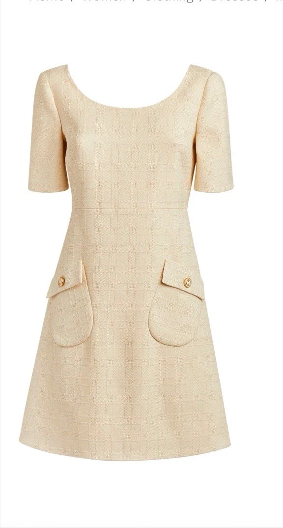 Robe Gucci 2020 Italie taille L manches courtes GG poche logo ivoire tweed 20240907