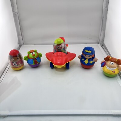 Playskool Weeble  Wobbles  Lot Of 5 Weebles One Plane Lion Roly Poly Pilot