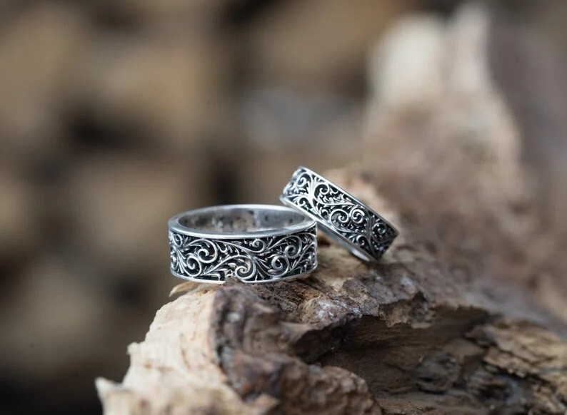 Pretty Wedding Special Filigree Swirl Couple Band Set In 935 Argentium  Silver