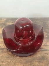 Vintage 2002 Blenko COWBOY GLASS HAT Large RED RARE 15" long ice bucket  / BOWL