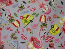 FLAMINGO TRAILER PINEAPPLE PALM TREE FLAMINGOS TROPICAL PURPLE COTTON FABRIC FQ