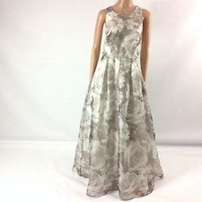 Eliza J F5 Womens Long Dress Floral Pleated Sleeveless Gray Ballgown Size 10 New