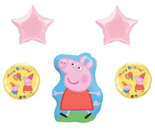 Peppa Pig Birthday 35" Supershape balloon 4x 18" Mylar Foil Bouquet Balloon